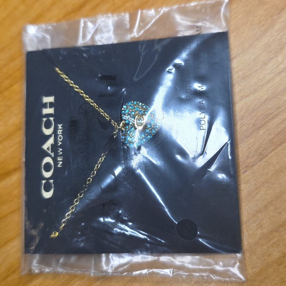 Coach Gold Necklace with Blue Heart Pendant - Picture 4 of 4